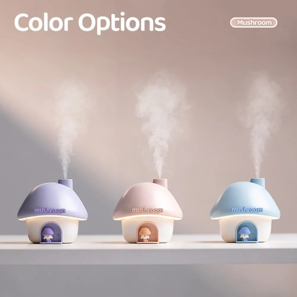 Cartoon Air Humidifier 300Ml Mini Essential Oil Aroma Diffusers Colorful Lighting Cute Mushroom House Home Ultrasonic Humidifier